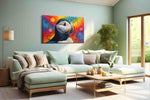 Vibrant Puffin Dreamscape birds canvas print, hanging on wall