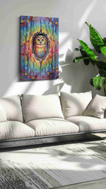 Vibrant Sentinel of the Grove birds canvas print, hanging on wall