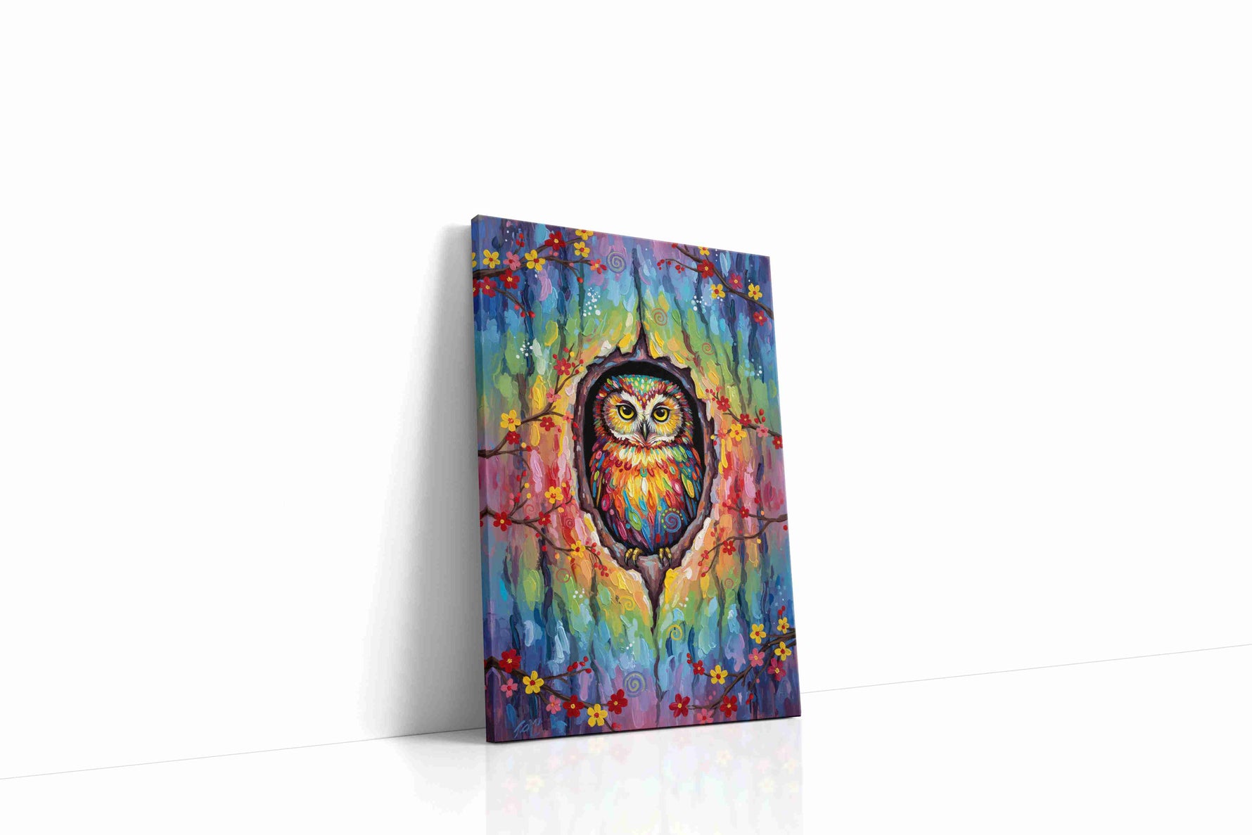 Vibrant Sentinel of the Grove birds canvas print gallery-wrapped portrait canvas studio shot