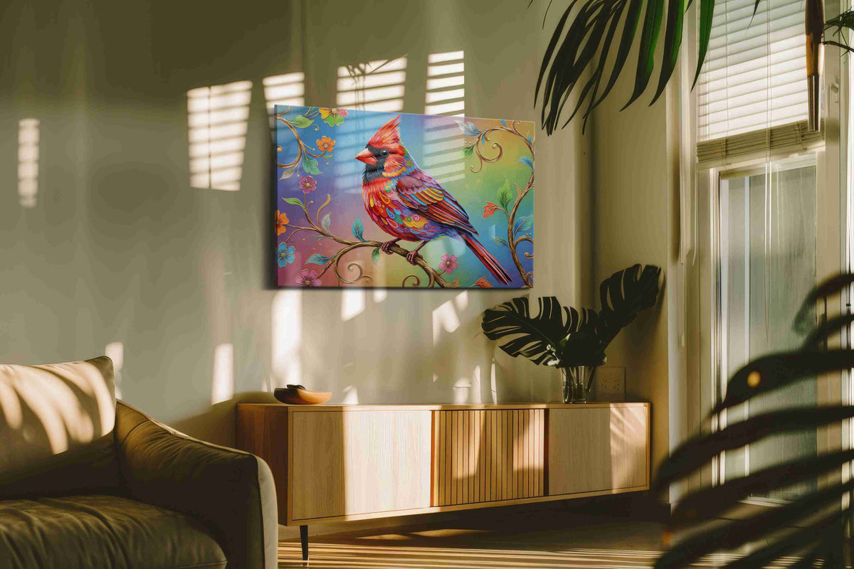 Vibrant Serenade birds canvas print in a contemporary interior mockup