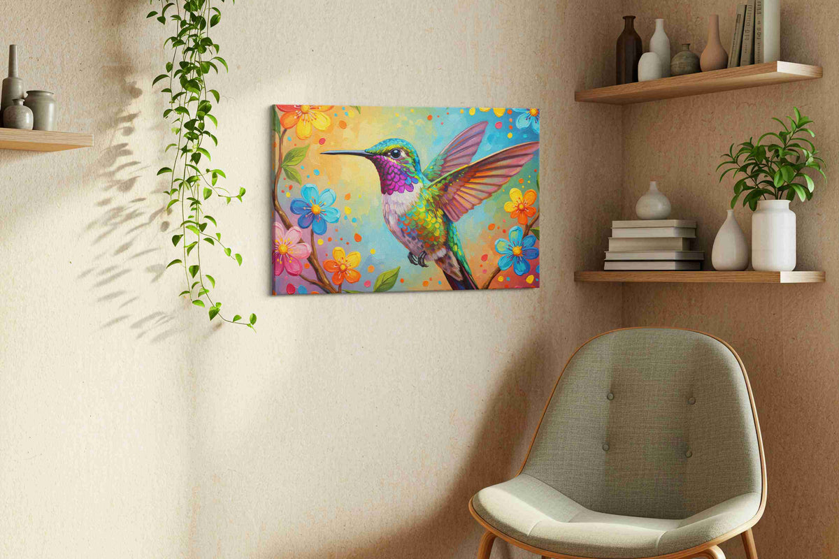 Vibrant Whispers of Hummingbird birds canvas print, hanging on wall
