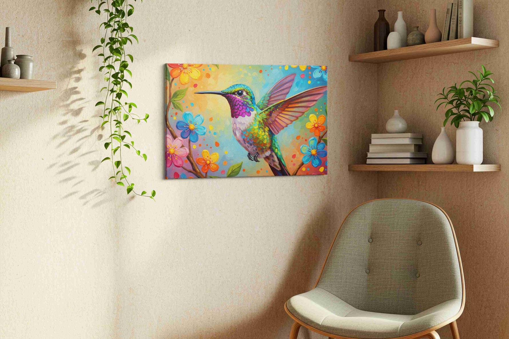 Vibrant Whispers of Hummingbird birds canvas print, hanging on wall