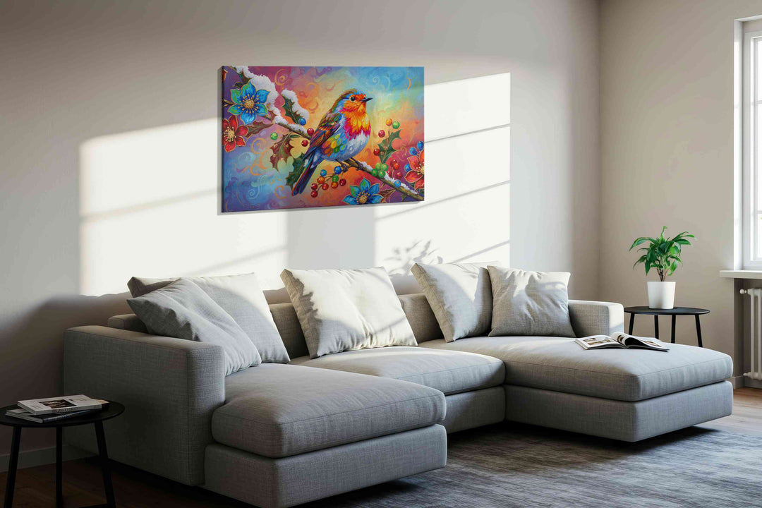 Vibrant Whispers of Winter – birds canvas wall art, gallery-wrapped, ready to hang
