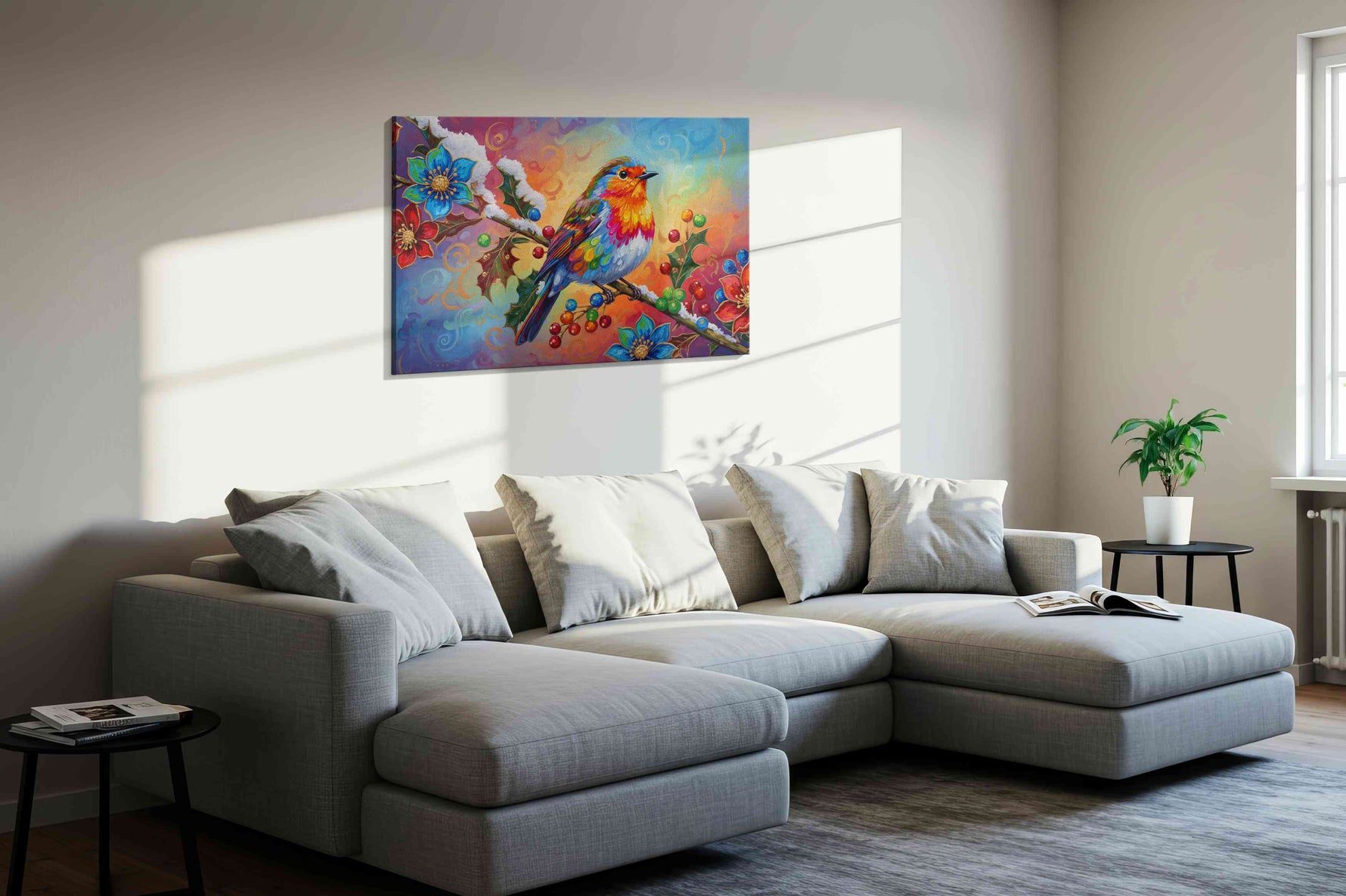 Vibrant Whispers of Winter – birds canvas wall art, gallery-wrapped, ready to hang
