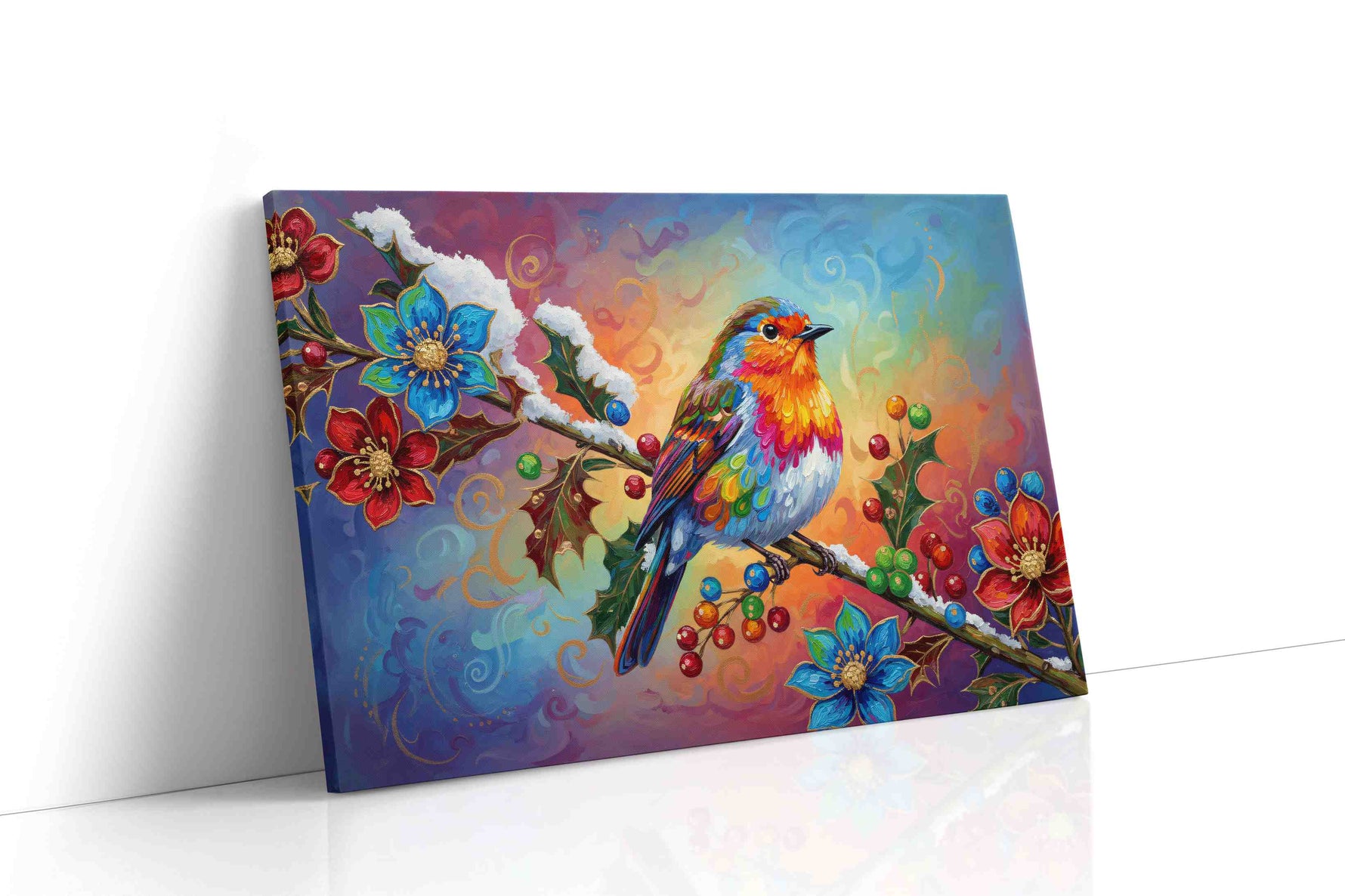 Vibrant Whispers of Winter birds canvas print, gallery-wrapped, ready to hang