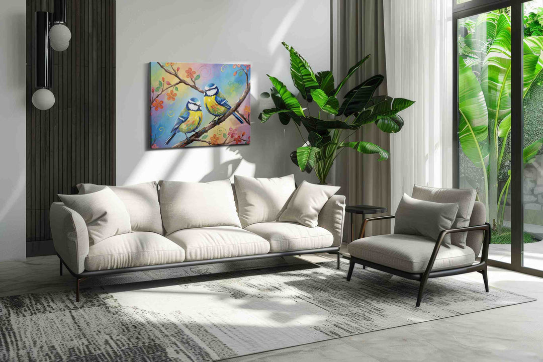 Whimsical Spring Serenade – birds canvas wall art, gallery-wrapped, ready to hang