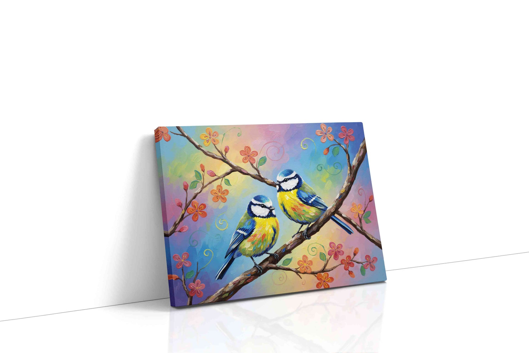 Whimsical Spring Serenade birds canvas print gallery-wrapped landscape canvas studio shot