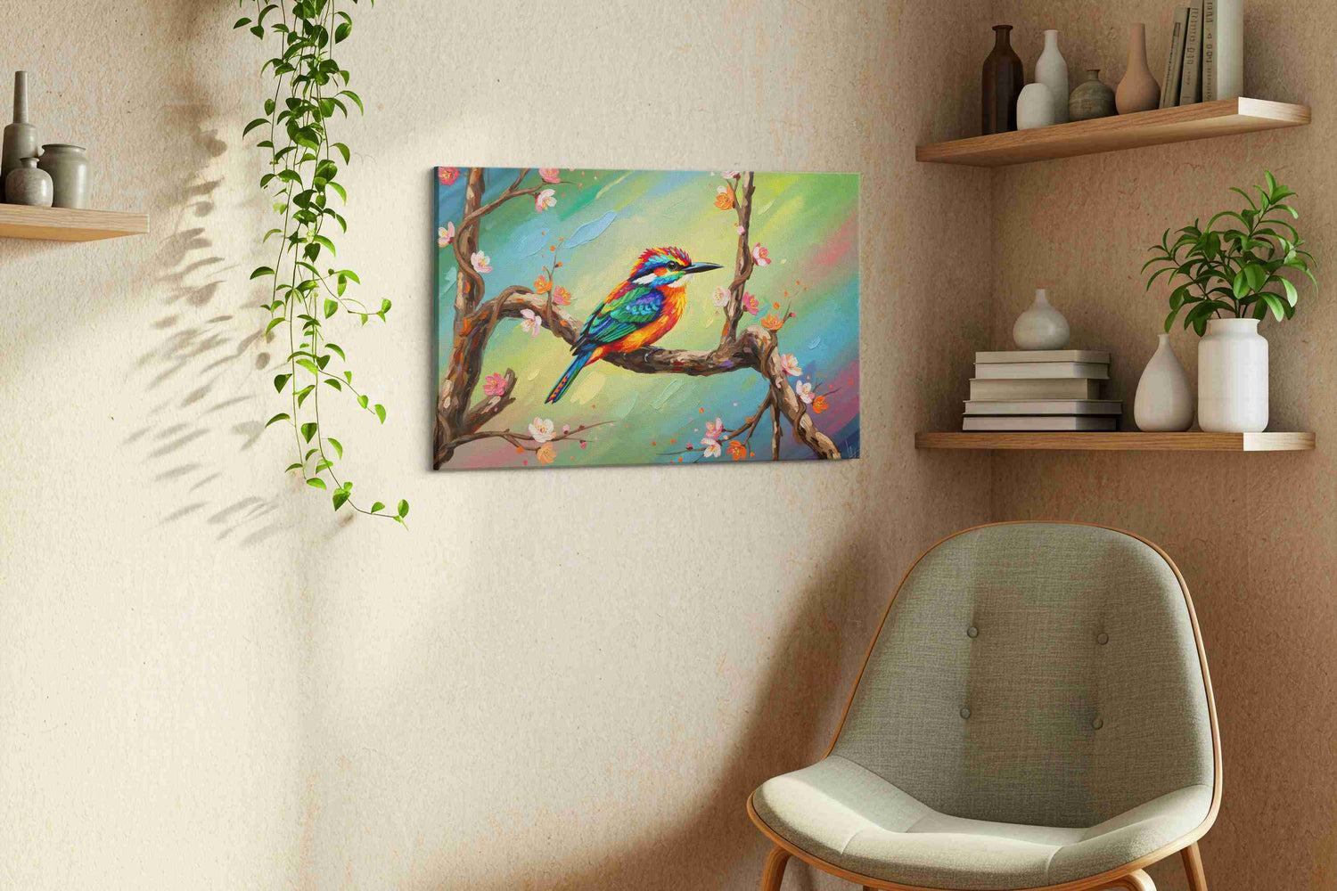 Whimsical Spring Songbird – birds canvas wall art, gallery-wrapped, ready to hang