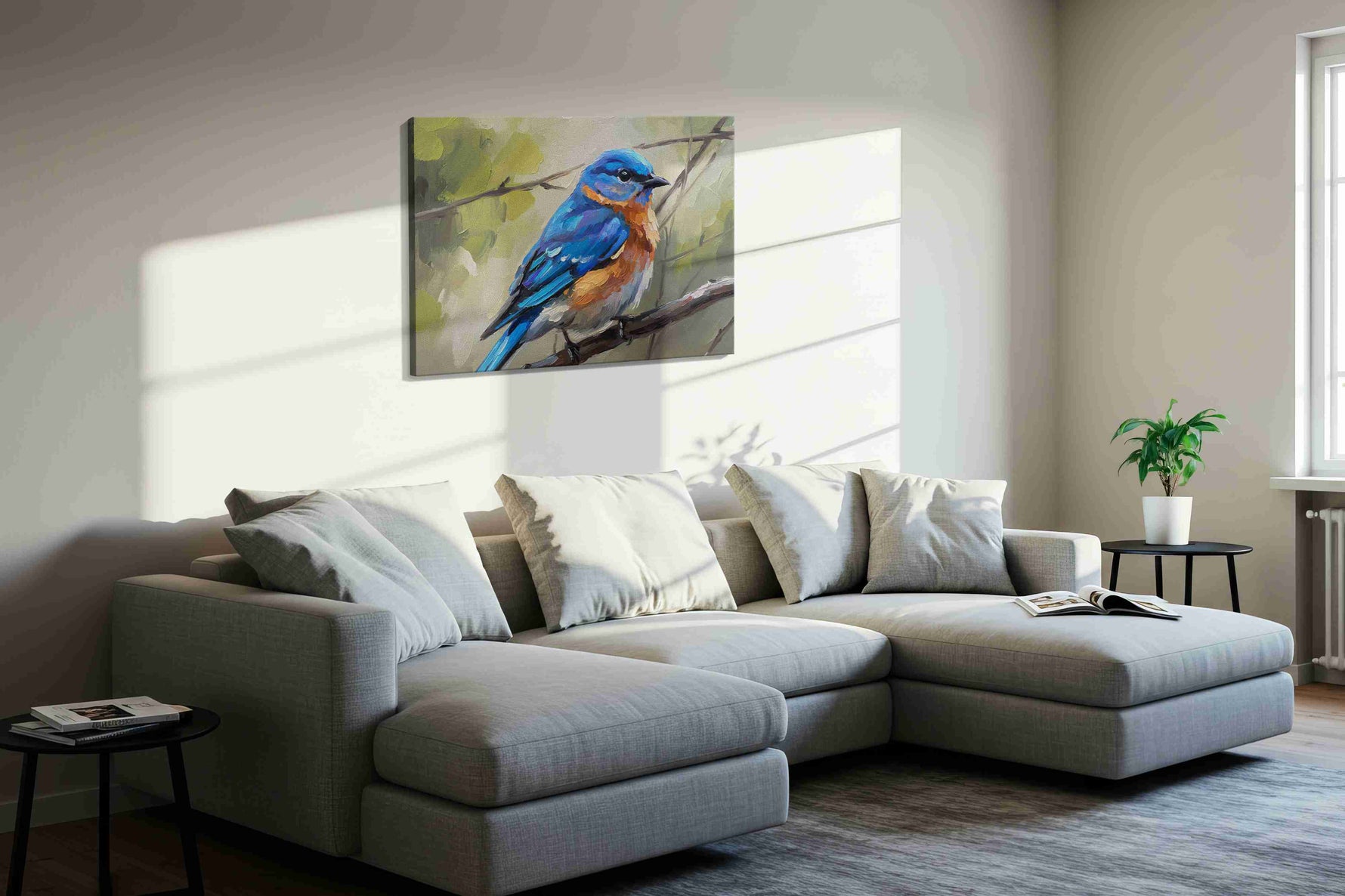Whispering Wings in Spring birds canvas print styled in a living room