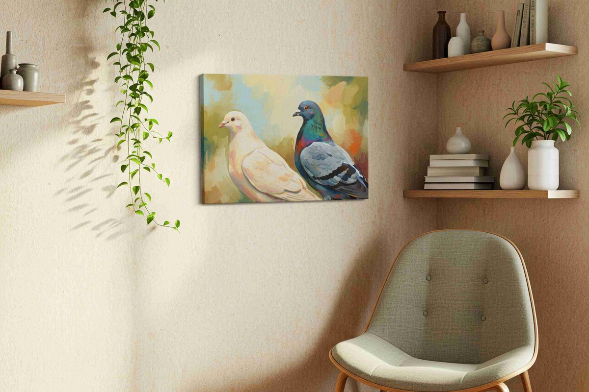 Whispers of the Aviary birds canvas print, displayed in a living room