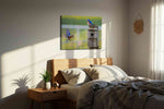 Whispers of the Bluebirds birds canvas print, displayed in a bedroom