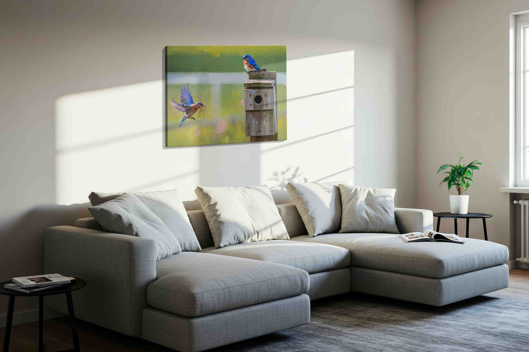 Whispers of the Bluebirds – birds canvas wall art, gallery-wrapped, ready to hang
