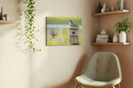 Whispers of the Bluebirds birds canvas print, displayed in a living room