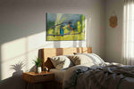 Whispers of the Kingfishers birds canvas print, displayed in a bedroom