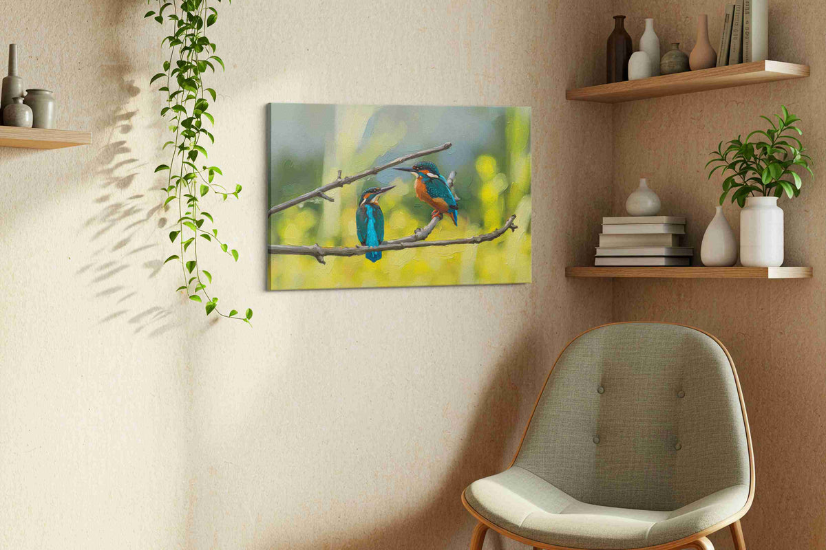 Whispers of the Kingfishers birds canvas print, hanging on wall — view 3