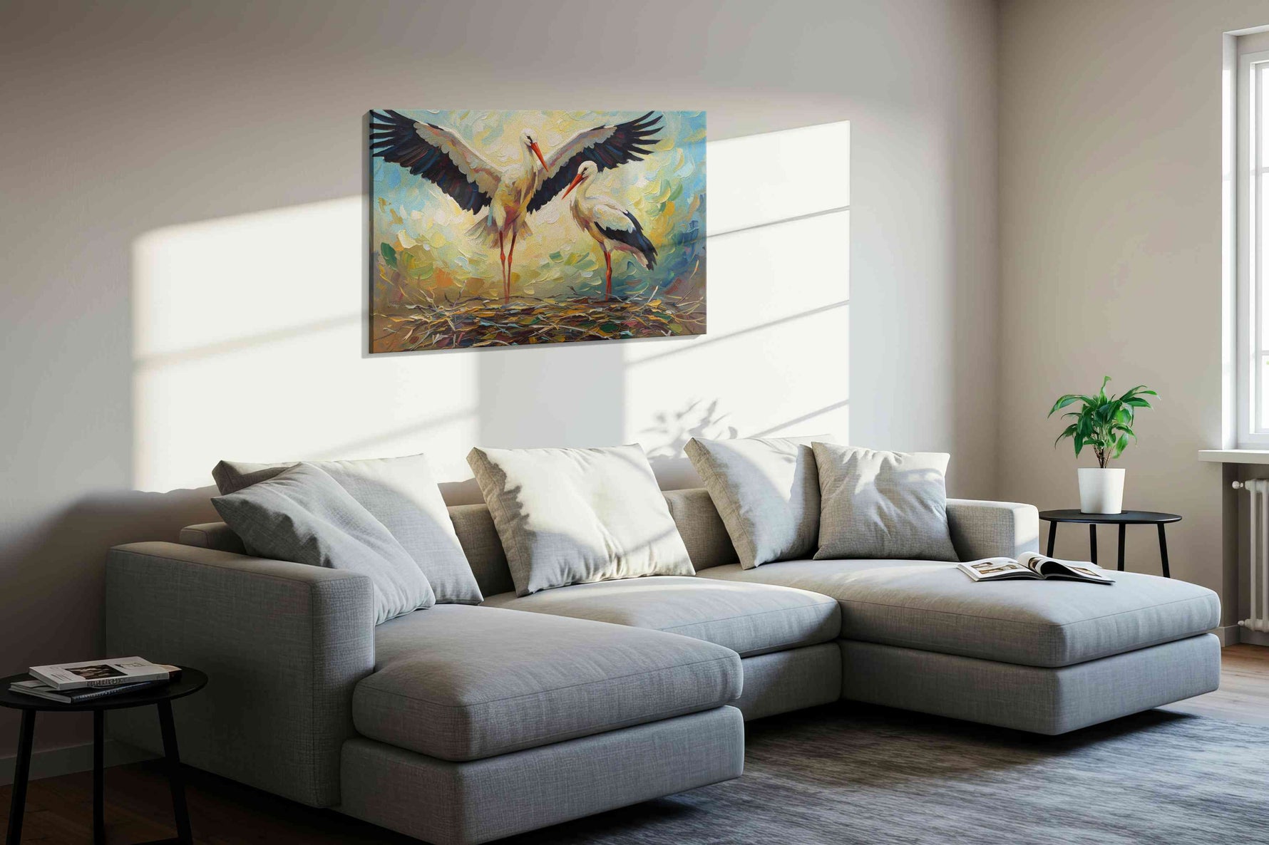 Whispers of the Sky birds canvas print in a living room scene