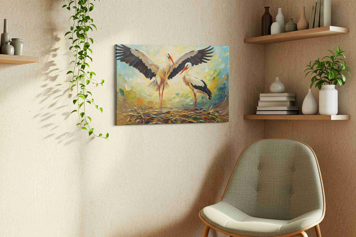 Whispers of the Sky birds canvas print, displayed in a living room