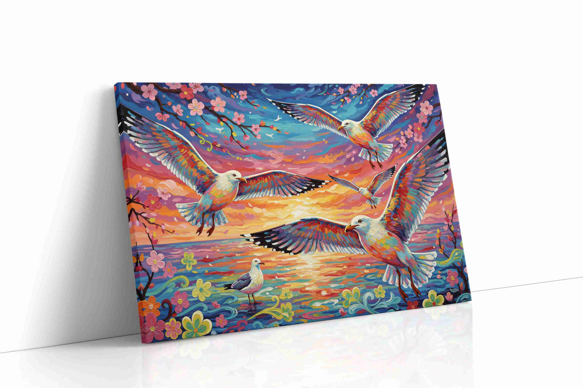Wings Over Sunset Waves birds canvas print gallery-wrapped landscape canvas studio shot