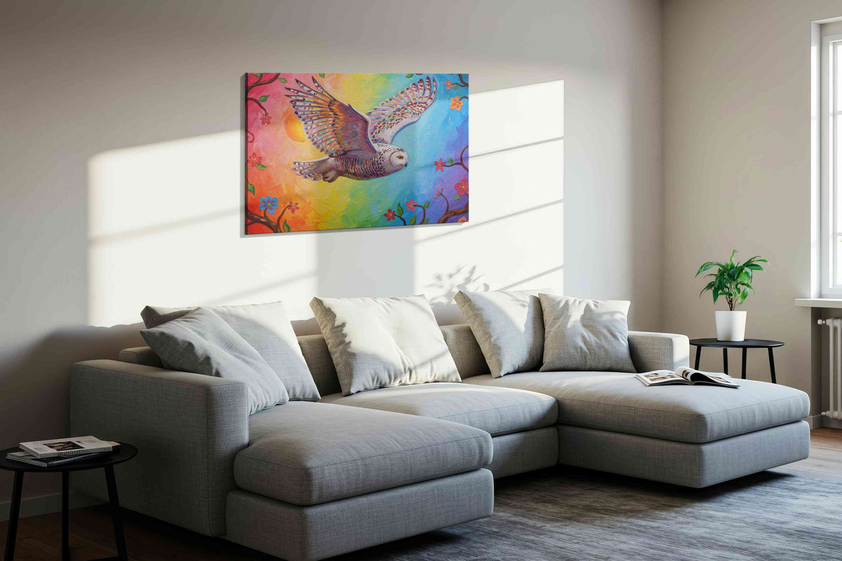 Wings of Radiant Dawn birds canvas print in a living room scene