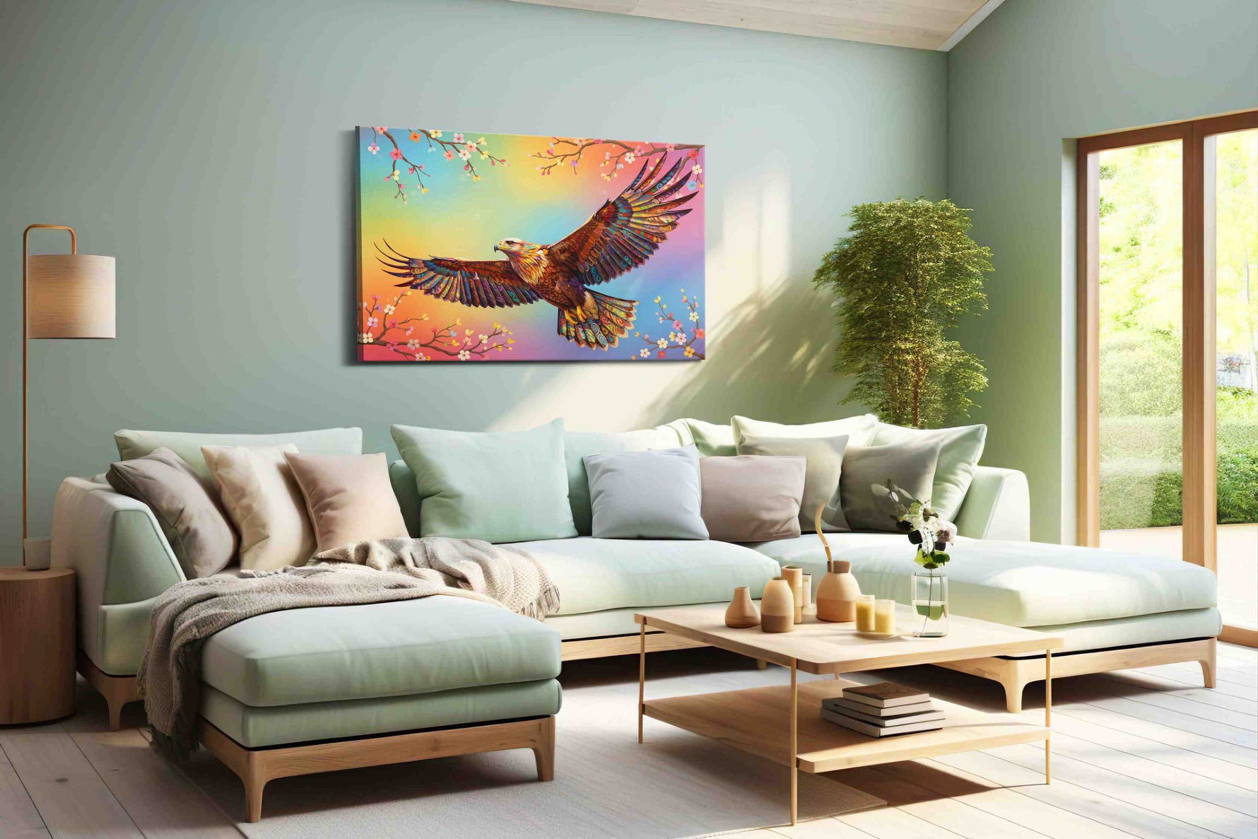 Wings of Vibrant Freedom birds canvas print, hanging on wall