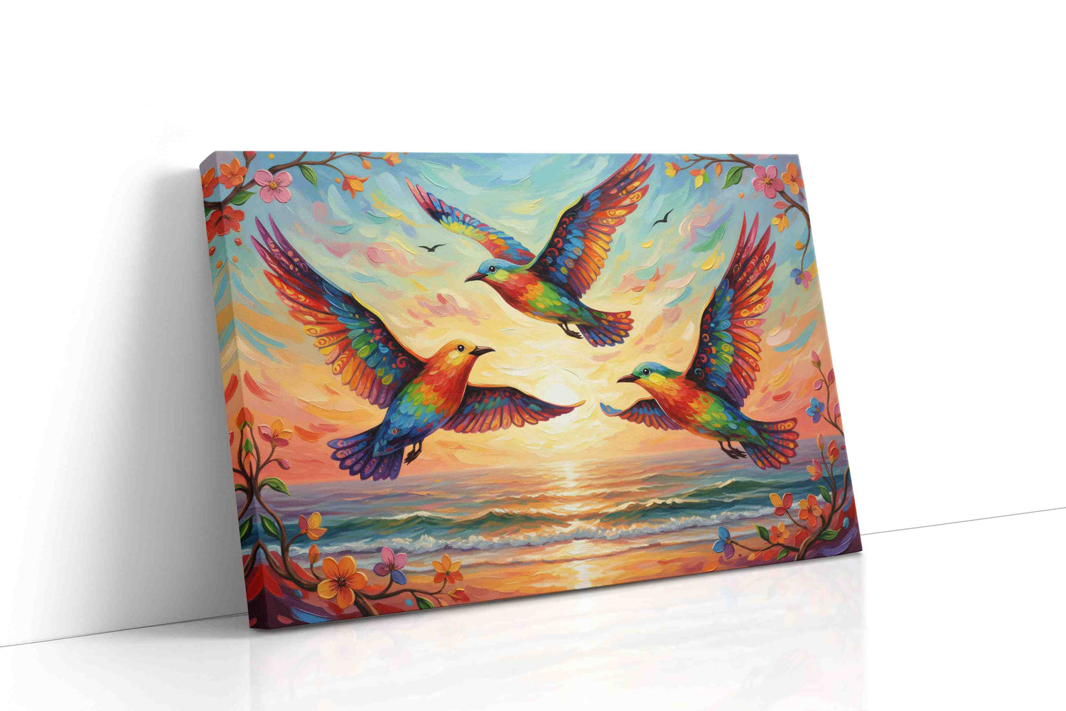 Wings of a Vibrant Dawn birds canvas print, gallery-wrapped, ready to hang