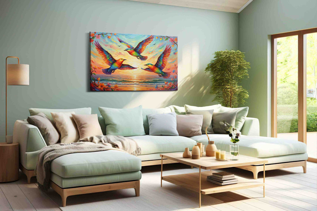 Wings of a Vibrant Dawn – birds canvas wall art, gallery-wrapped, ready to hang