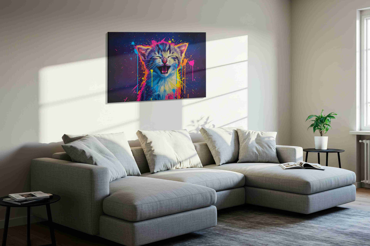 Cosmic Kitten Radiance cats canvas print, displayed in a living room