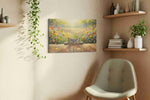 Curious Whiskers in Bloom cats canvas print, displayed in a living room