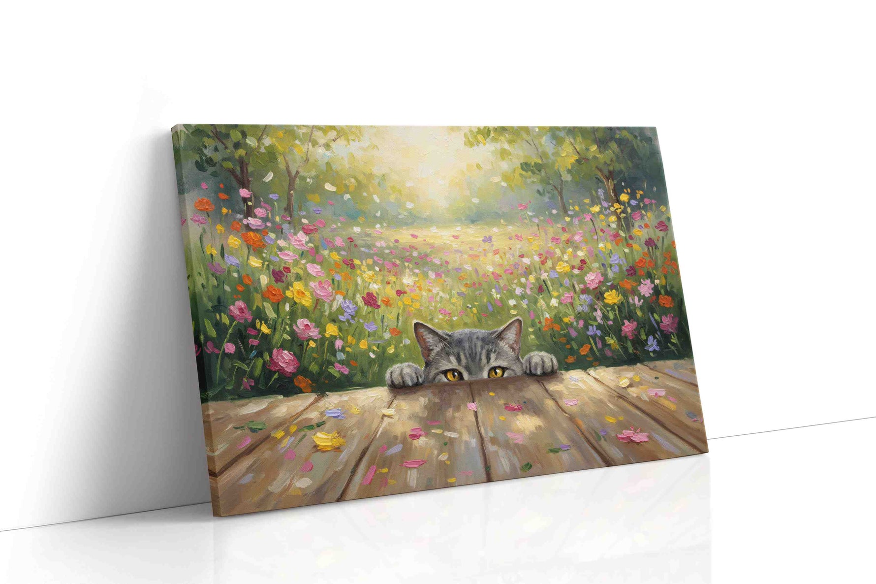 Curious Whiskers in Bloom cats canvas print, gallery-wrapped, ready to hang