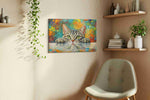 Curious Whiskers in Color cats canvas print styled in a living room