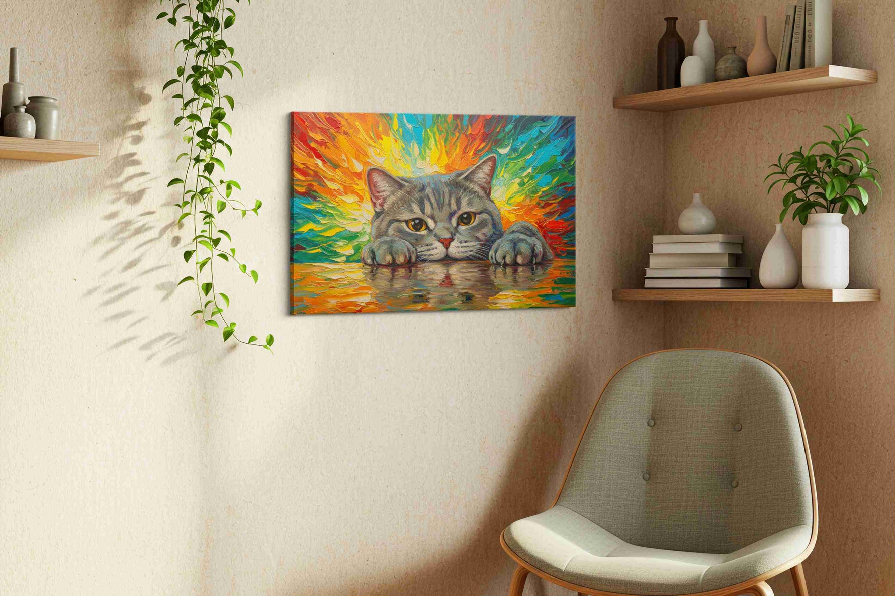Feline Spectrum Reflections cats canvas print, hanging on wall