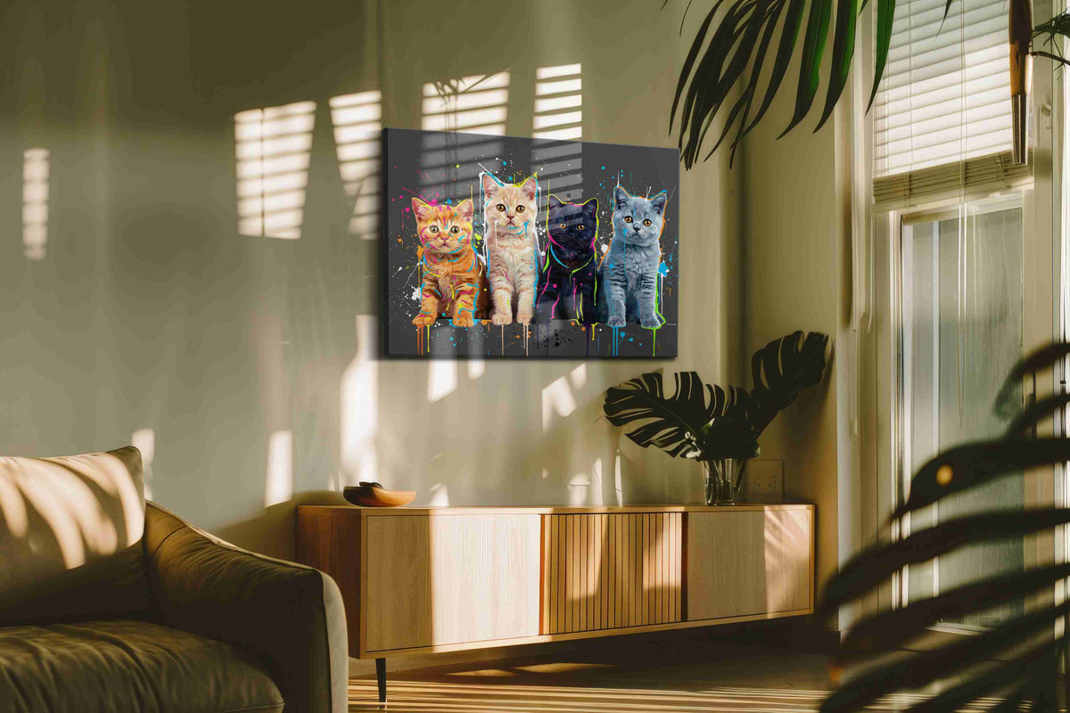 Feline Spectrum Symphony cats canvas print in a hung canvas mockup