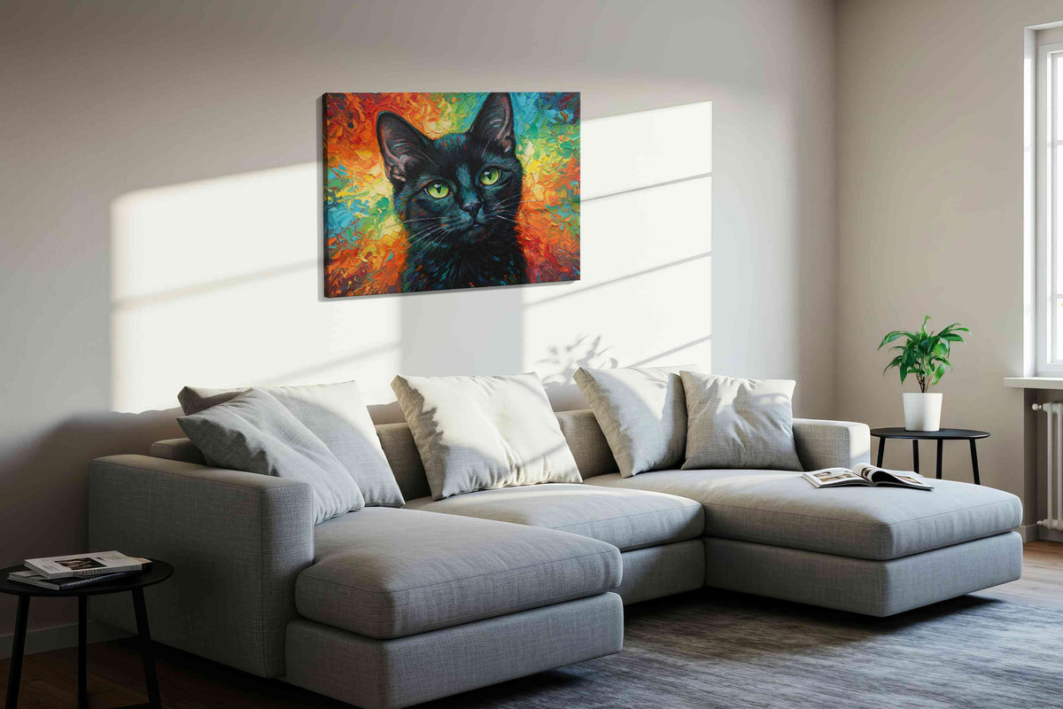 Luminous Feline Gaze cats canvas print, displayed in a living room