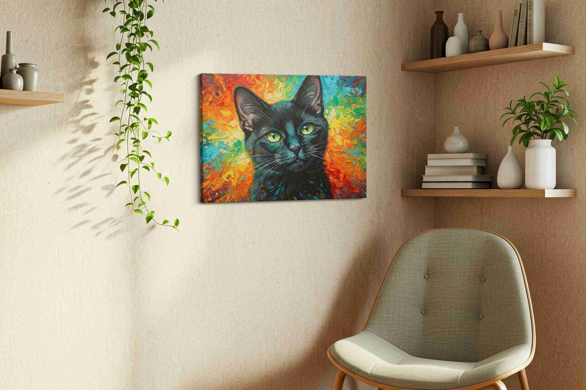 Luminous Feline Gaze cats canvas print in a living room scene