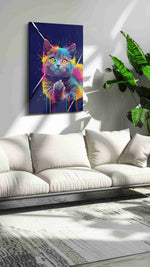 Neon Whiskers Explosion cats canvas print, on wall, lifestyle preview