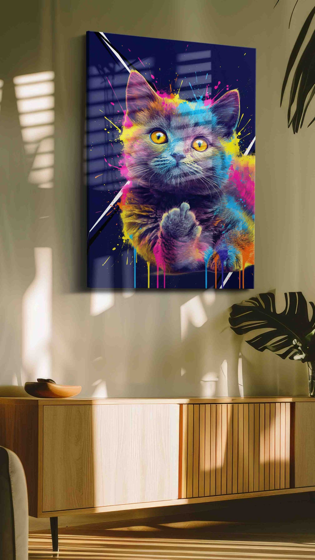 Neon Whiskers Explosion – cats canvas wall art, gallery-wrapped, ready to hang