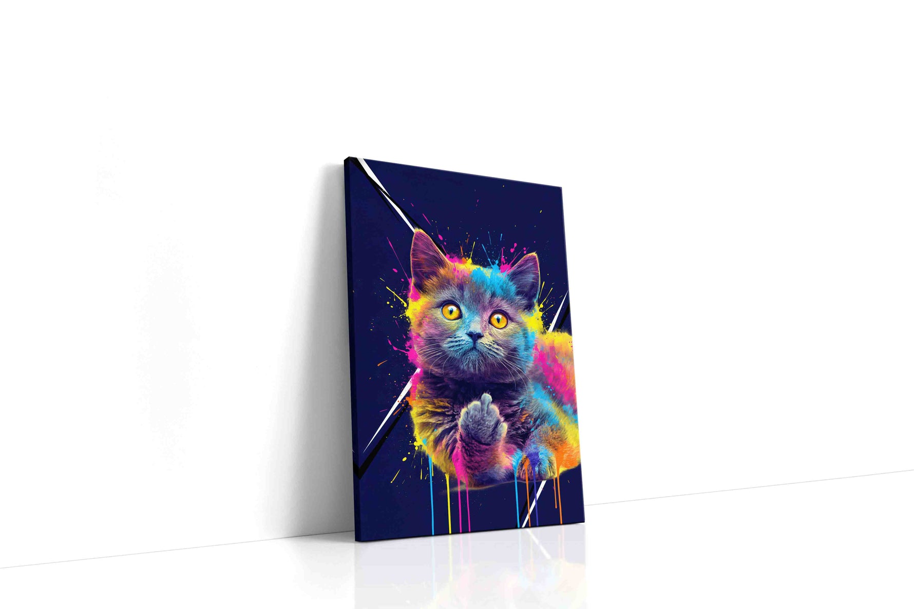 Neon Whiskers Explosion cats canvas print gallery-wrapped portrait canvas studio shot
