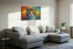Prismatic Feline Gaze cats canvas print in a living room scene