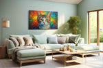 Prismatic Feline Gaze cats canvas print, hanging on wall