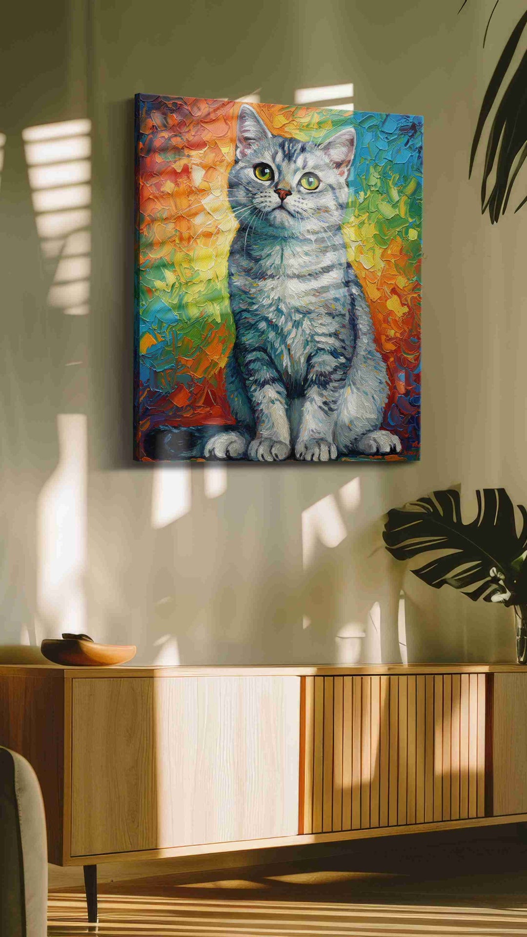 Prismatic Feline Reverie – cats canvas wall art, gallery-wrapped, ready to hang