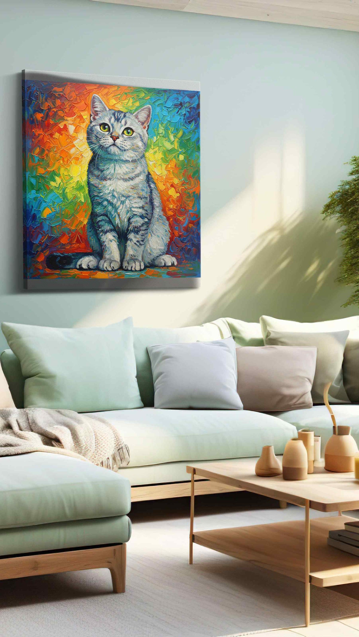 Prismatic Feline Reverie cats canvas print, hanging on wall