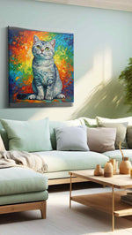 Prismatic Feline Reverie cats canvas print, hanging on wall