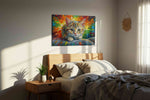 Radiant Whiskers cats canvas print, displayed in a bedroom