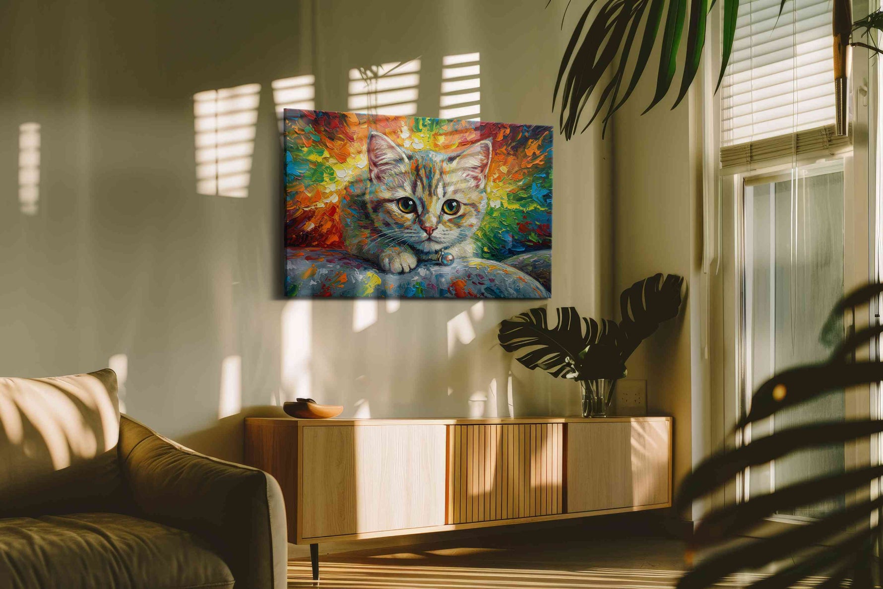 Radiant Whiskers cats canvas print, on wall, lifestyle preview