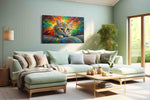 Radiant Whiskers cats canvas print, hanging on wall