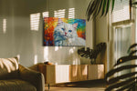Rainbow Whiskers cats canvas print, on wall, lifestyle preview
