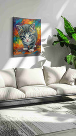Rainbow Whiskers II cats canvas print in a modern interior mockup