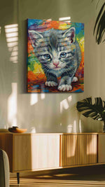 Rainbow Whiskers II cats canvas print, on wall, lifestyle preview