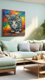 Rainbow Whiskers II cats canvas print, hanging on wall
