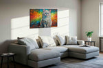 Rainbow Whiskers of Serenity cats canvas print, displayed in a living room